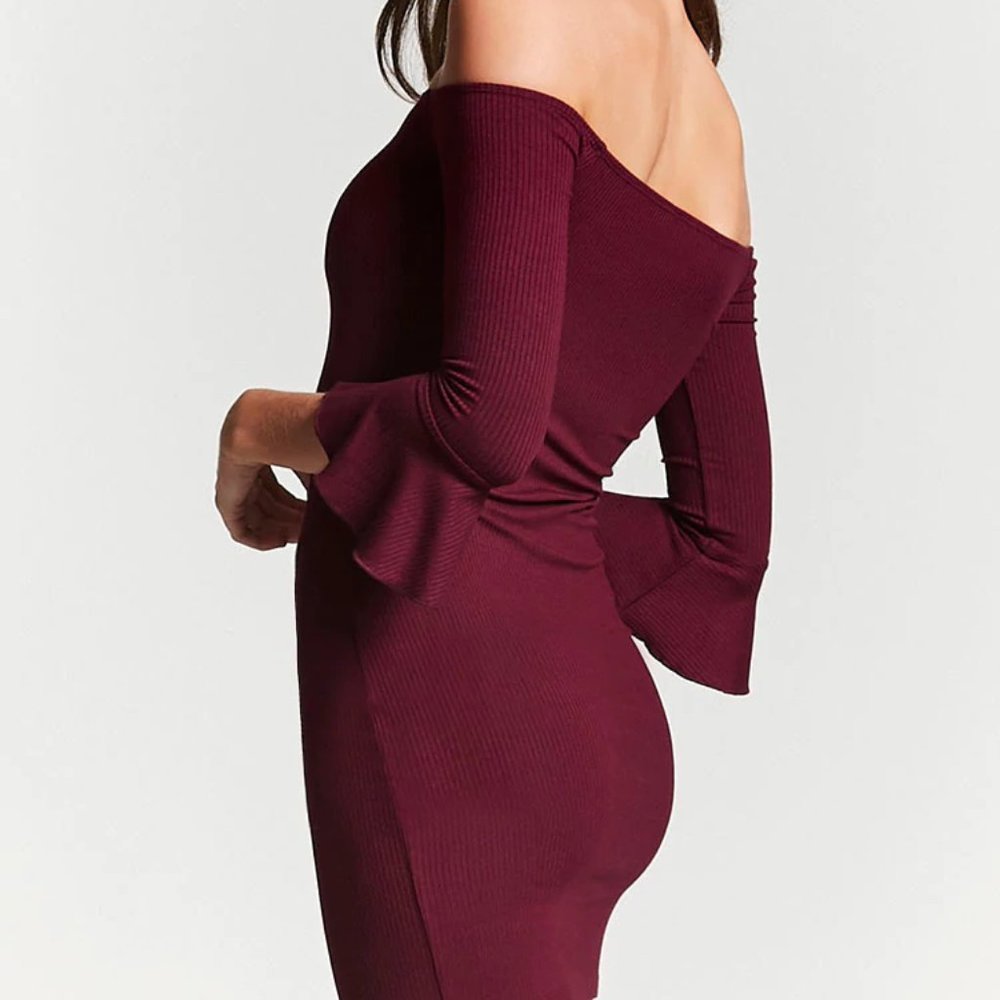 Bell-Sleeve Off Shoulder Mini Dress